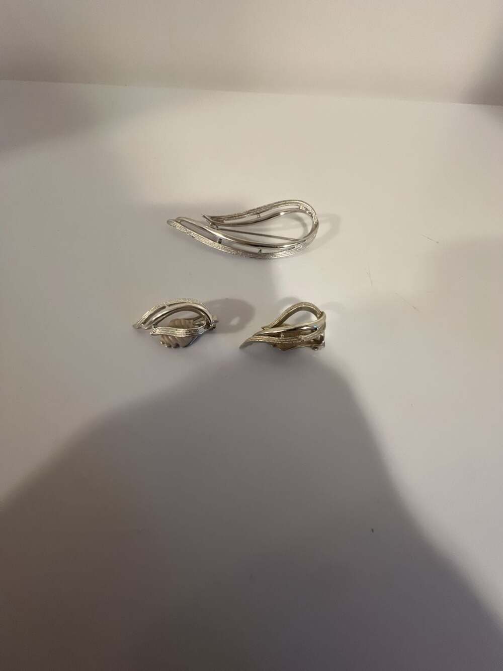 Sarah Coventry Silver-Tone Loop Brooch Pin and Clip-On Earrings Set